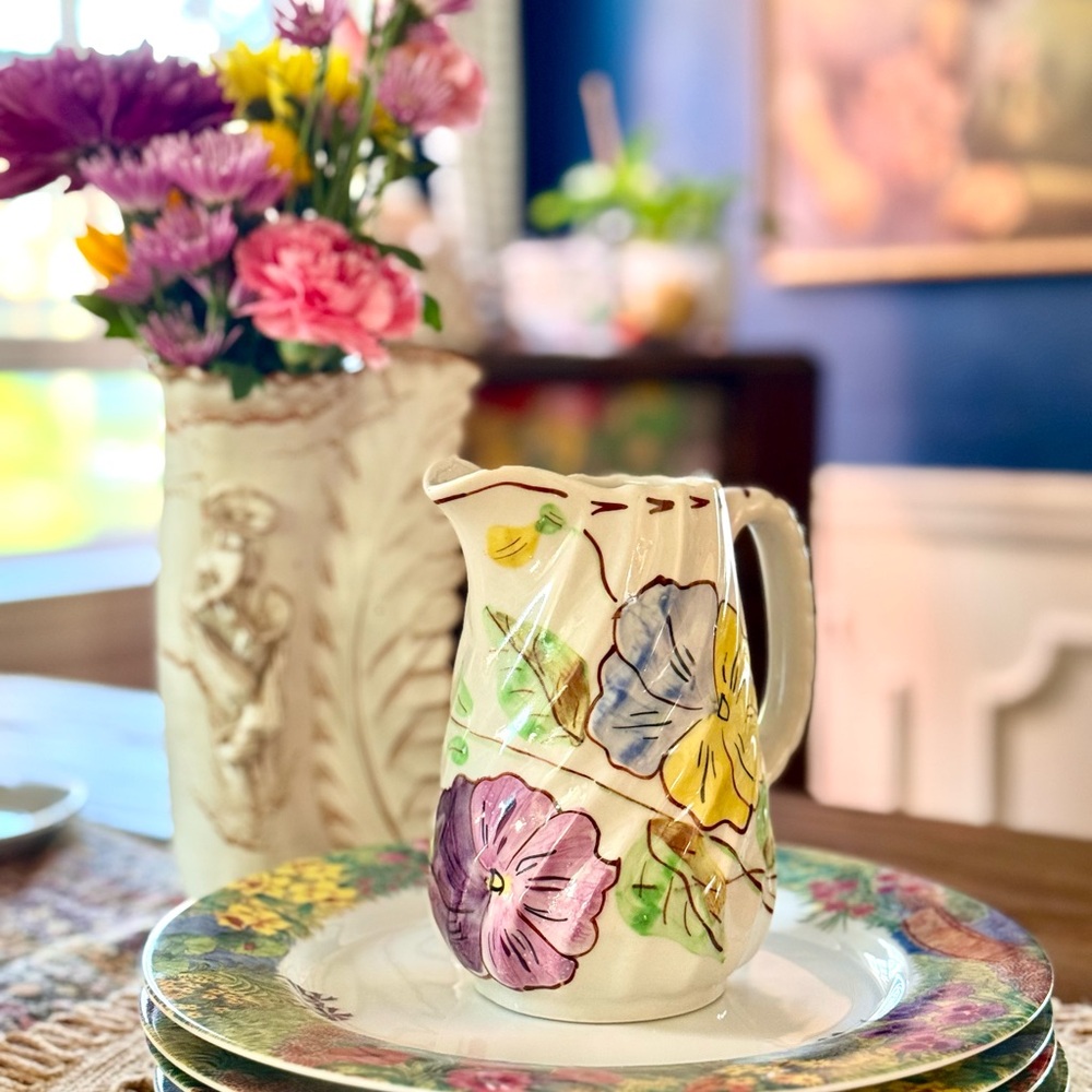 Vintage Floral Ceramic Pitcher made in USA